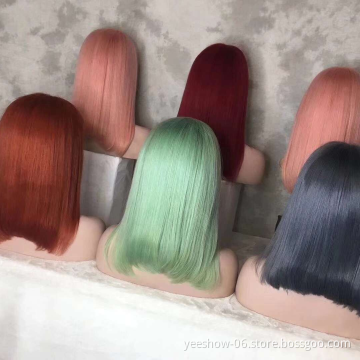 Fashion Design 8 Inch Peruvian Human Hair Lace Front Closure Short Bob Wig Wholesale Straight Human Hair Bob Peruvian Wigs